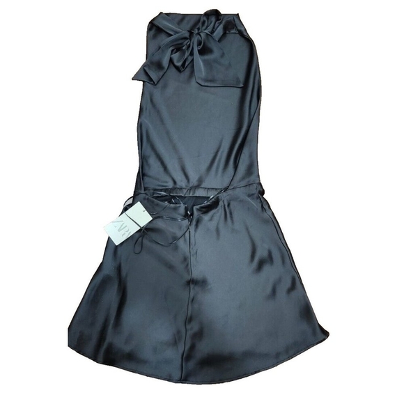 NWT. Zara Black Satin Effect Short Dress. Size S - Picture 11 of 13